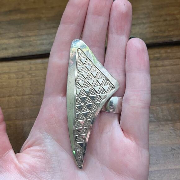 Vintage Large 925 Sterling Silver Geometric Abstract Triangle Brooch Pin - Picture 5 of 8